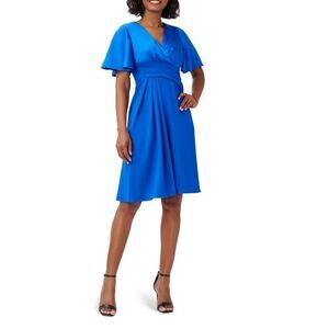 NWT Adrianna Papell - Pleated V Neck Fit & Flare Dress royal blue sz 2